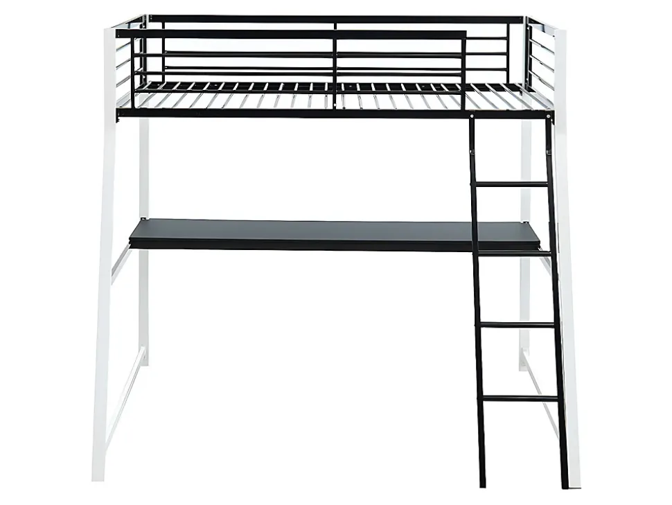 Lit mezzanine MALICIA - 90 x 190 cm - bureau intégré - Noir et blanc + matelas