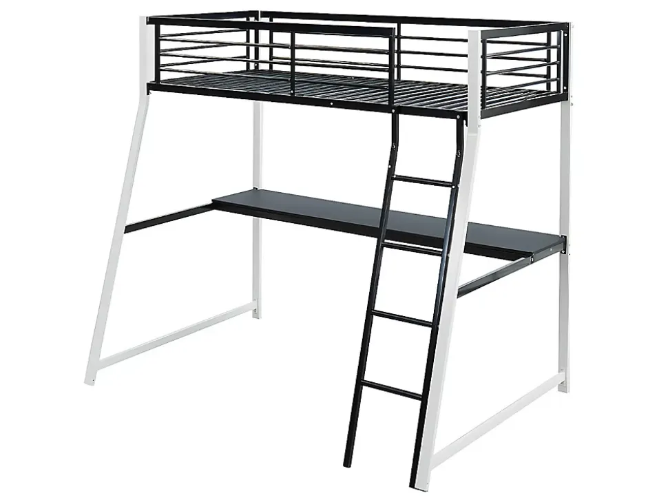 Lit mezzanine MALICIA - 90 x 190 cm - bureau intégré - Noir et blanc + matelas