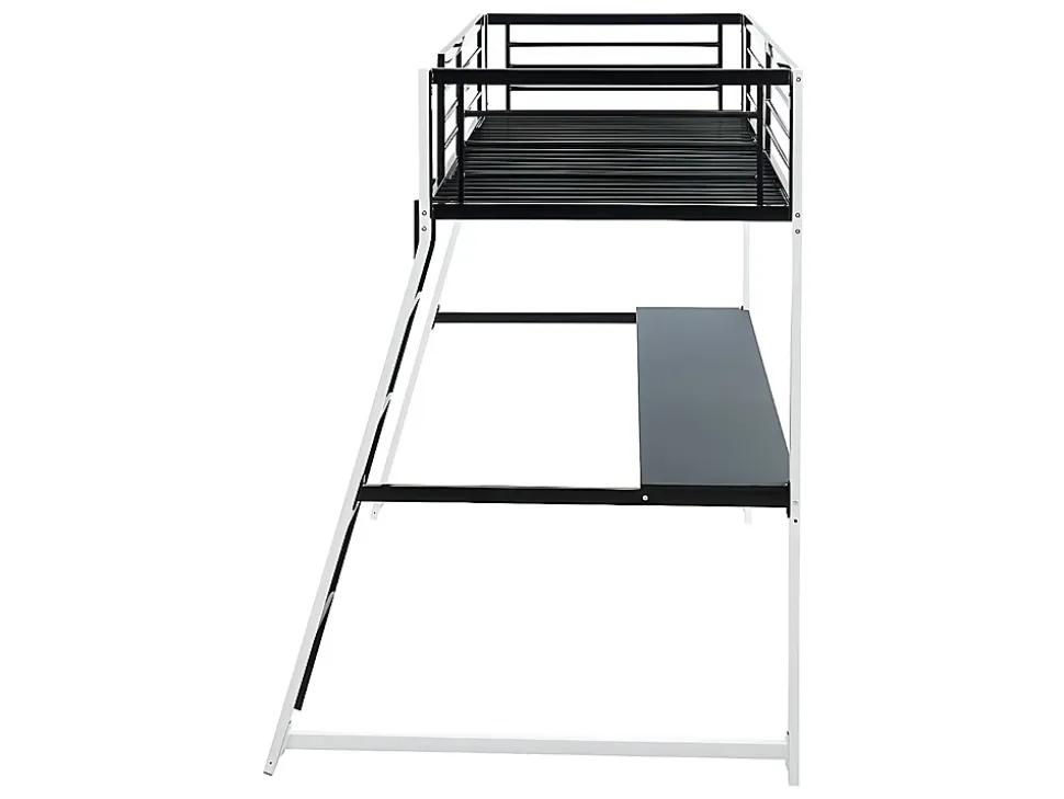 Lit mezzanine MALICIA - 90 x 190 cm - bureau intégré - Noir et blanc + matelas