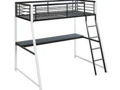 Lit mezzanine MALICIA - 90 x 190 cm - bureau intégré - Noir et blanc + matelas