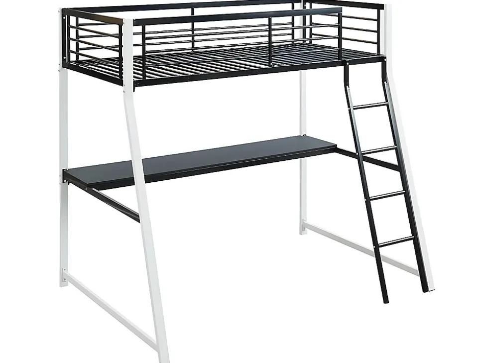 Lit mezzanine MALICIA - 90 x 190 cm - bureau intégré - Noir et blanc + matelas