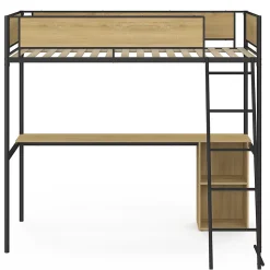 Lit mezzanine simple DETROIT avec bureau et rangements 90 x 190 cm design industriel