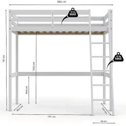 Lit mezzanine STUDIO 90x190 + 1 sommier / Blanc