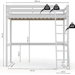 Lit mezzanine STUDIO 140x190 + 1 sommier / Blanc
