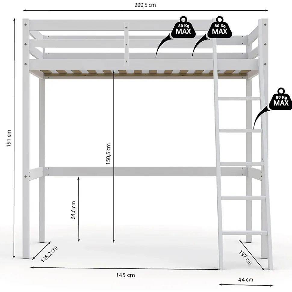 Lit mezzanine STUDIO 140x190 + 1 sommier / Blanc
