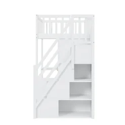 Lit Mezzanine 90x200 - Lit Enfant avec Bureau, Armoire et Rangements Intégrés, Design Pratique et Moderne, Bois Blanc