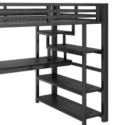 Lit Mezzanine 140x200 cm - avec Bureau Intégré et Rangement, LED et Ports USB - Métal - Noir