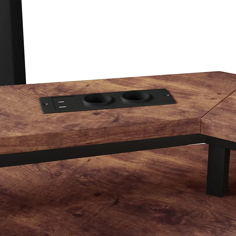 Lit Mezzanine 90x200 cm - Bureau Intégré, Éclairage LED Réglable et Panneau Perforé - USB, Type-C et 2 Prises - Métal + MDF - Noir