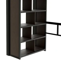 Lit Mezzanine 90x200 cm - LED Intégrée, Bureau et Rangements avec Escalier de Rangement, Métal/MDF, Noir