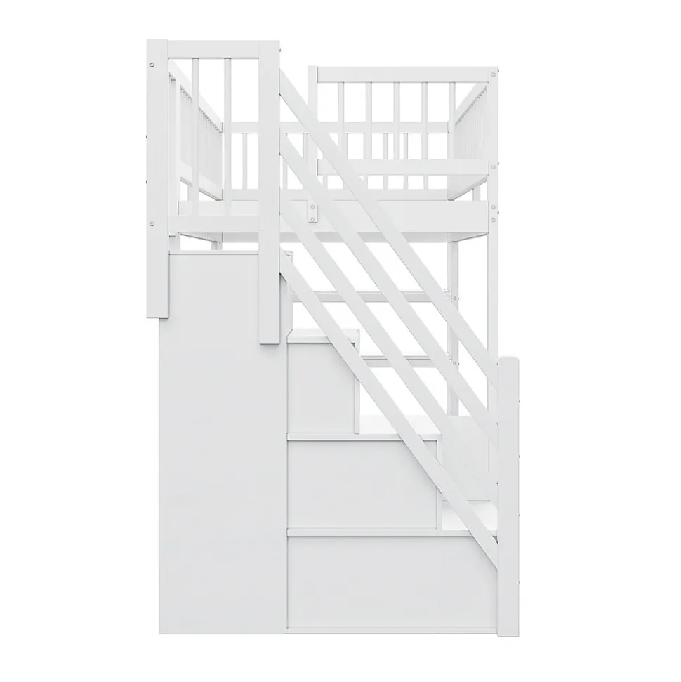 Lit mezzanine 90x200 cm - Lit ados avec clôture, penderie et étagères - Bois - Sans matelas - Blanc