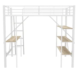 Lit mezzanine 90x200 cm - Lit avec bureau intégré - Structure métal - Sans matelas - Blanc