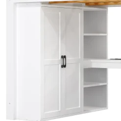 Lit Mezzanine 140x200 cm - Lit Adulte avec Bureau et Armoire, Escalier de Rangement, LED et USB - sans Matelas - Blanc