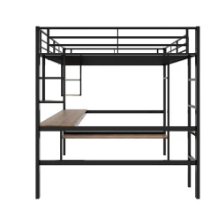 Lit mezzanine 140x200 cm - Lit avec bureau et étagères - Métal + MDF - Sans matelas - Noir