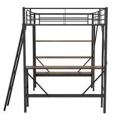 Lit mezzanine 90x200 cm - Lit avec bureau intégré - Structure métal - Sans matelas - Noir