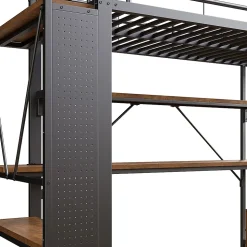 Lit Mezzanine 90x200 cm - Lit Ado avec Bureau Intégré, LED et Ports USB, Panneau Perforé et Rangement, Métal + MDF, Noir