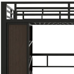 Lit Mezzanine 140x200 cm - Lit Ado avec Bureau Intégré, LED et Escalier de Rangement, Métal + MDF, Noir