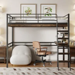 Lit Mezzanine 90x200 cm - Lit Ado avec Bureau et Étagères - Protection Anti-Chute Incluse - Métal et MDF - Noir - Sans Matelas