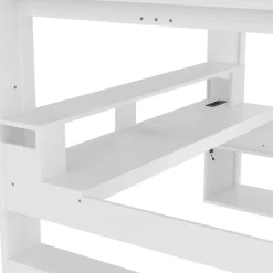 Lit mezzanine 140x200 cm - Lit avec bureau intégré et LED 16 s - Pin et MDF - Sans matelas - Blanc
