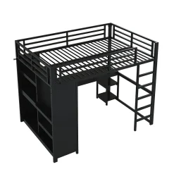 Lit mezzanine 140x200 cm - Lit double avec rangement - Métal - Montage requis - Noir