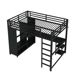 Lit mezzanine 140x200 cm - Lit double avec rangement - Métal - Montage requis - Noir