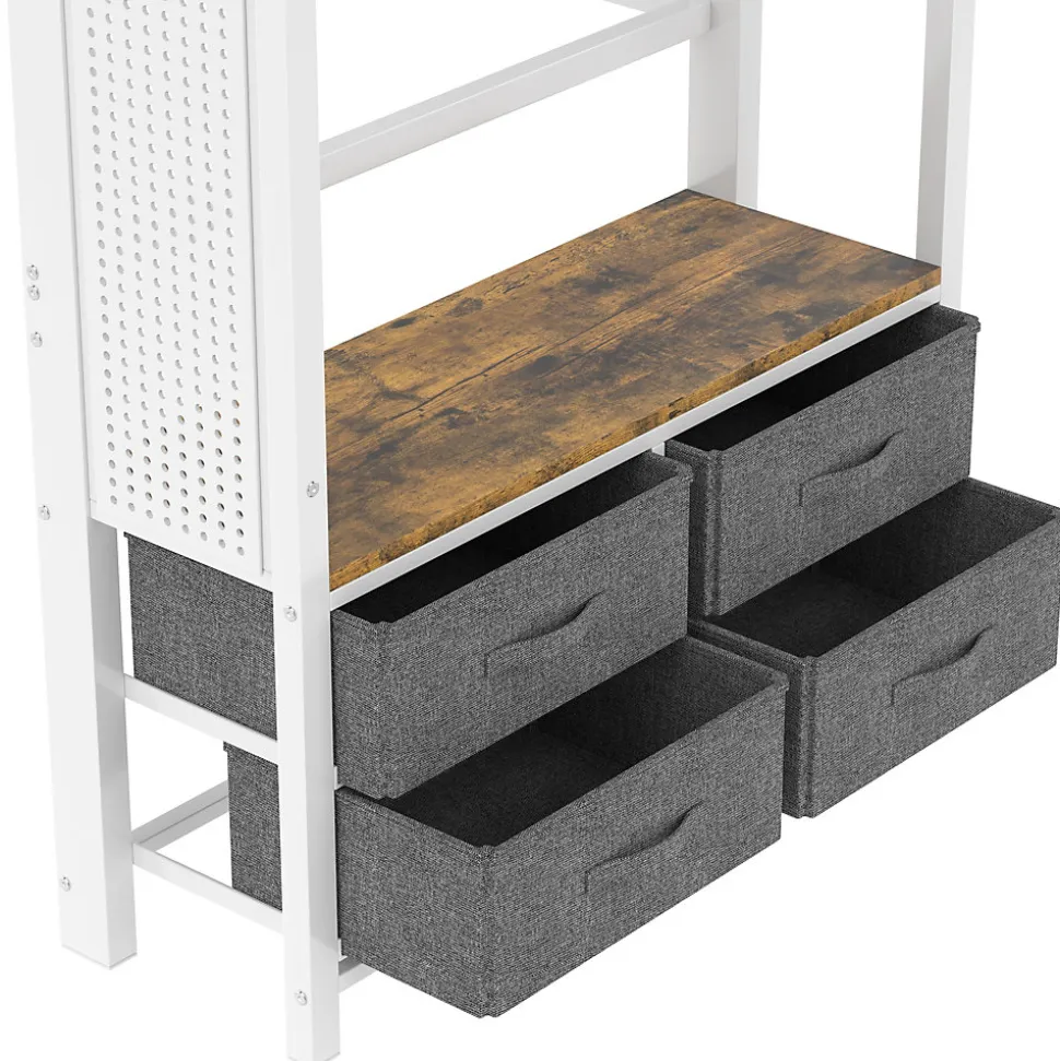 Lit Mezzanine 90x200 cm - Lit Déco avec Bureau et Rangement - Métal et MDF - Sans Matelas - Blanc