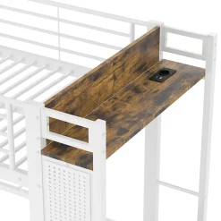 Lit Mezzanine 90x200 cm - Lit Déco avec Bureau et Rangement - Métal et MDF - Sans Matelas - Blanc