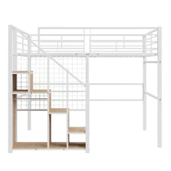 Lit Mezzanine 140x200 cm - Lit enfant en Métal Blanc avec Échelle de Sécurité et Rangement Intégré, Sans Matelas