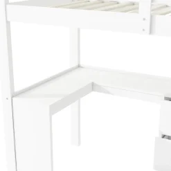 Lit Mezzanine 90x200 cm - Lit enfant avec Bureau et Rangement, Échelle, MDF - Sans Matelas - Blanc