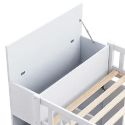 Lit Mezzanine 90x200 cm - Lit enfant avec Échelle et Rangement, Lit Combiné avec Espace de Rangement, Bois Massif - Blanc