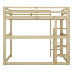 Lit Mezzanine 140x200 cm - Lit en Bois avec Bureau et 4 Compartiments de Rangement, Lit en Pin Naturel, Sans Matelas