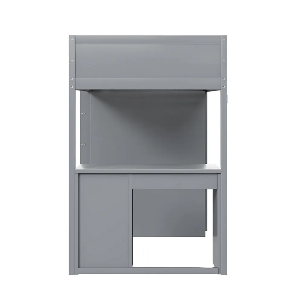 Lit Mezzanine 90x200 cm - Lit enfant avec Bureau et Rangement, Lit Combiné en Bois de Pin Gris, Sans Matelas
