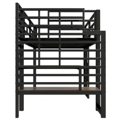 Lit Mezzanine 90x200 cm - Lit Simple avec Escalier de Rangement et LED Intégrée, sans Matelas - Métal Noir