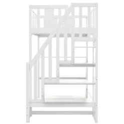 Lit mezzanine 90x200 cm - Lit simple avec rangements intégrés, échelle pratique et tiroirs fonctionnels - Pin et MDF - Blanc