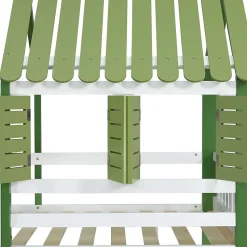 Lit Mezzanine 90x200 cm - Lit Simple avec Protection et Étagère de Rangement, Bois Pin et MDF, Sans Matelas, Blanc et Vert