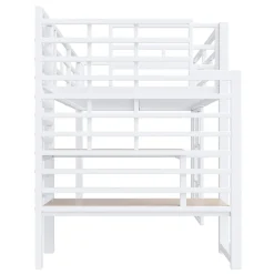 Lit Mezzanine 90x200 cm - Lit Simple avec Escalier de Rangement et LED Intégrée, sans Matelas - Métal Blanc