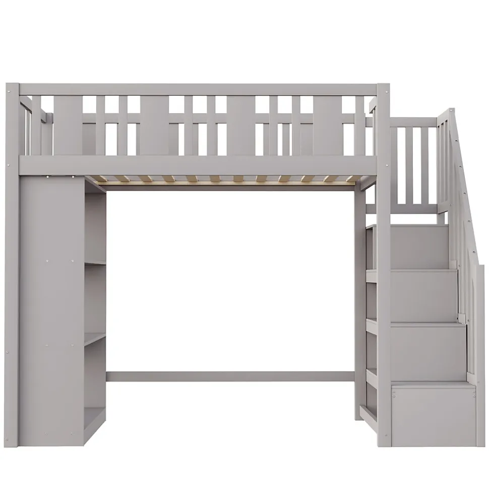 Lit mezzanine 90x200 cm - Lit simple avec échelle pratique, tiroirs de rangement intégrés et structure robuste - Pin et MDF - Gris