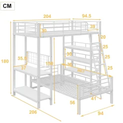 Lit mezzanine 90x200 cm - Lit simple avec rangement multifonction, structure métal et MDF avec étagères - Sans matelas - Blanc
