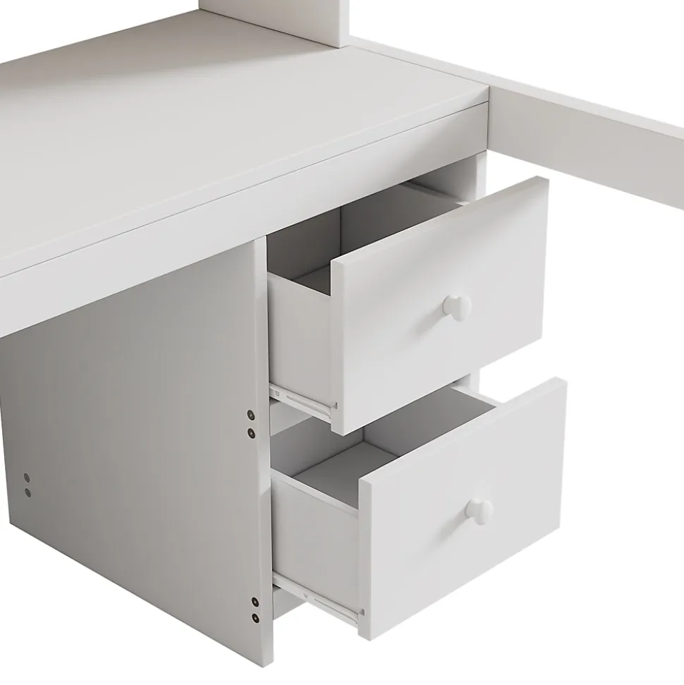 Lit mezzanine 90x200 cm - Lit Simple avec Escalier à Rampe Haute et bureau, tiroirs - Pin + MDF - Sans Matelas - Blanc