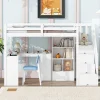 Lit mezzanine 90x200 cm avec bureau integre tiroirs et etageres structure pin et MDF blanc
