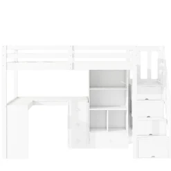 Lit mezzanine 90x200 cm avec bureau integre tiroirs et etageres structure pin et MDF blanc