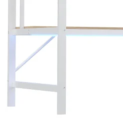 Lit mezzanine 90x200 cm avec bureau intégré, étagères, LED et prise USB, lit ado/enfant gain de place - métal blanc - sans matelas