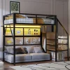 Lit mezzanine 90x200 cm avec échelle à rangements et bande LED pilotable, structure métal noir