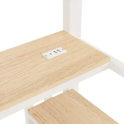 Lit mezzanine 90x200 cm avec LED - avec penderie et bureau - 2 ports USB + 1 port Type-C - blanc (matelas non inclus)