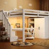 Lit mezzanine 140x200 cm avec LED - avec bureau et armoire - échelle de rangement - port USB - blanc (sans matelas)