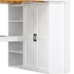 Lit mezzanine 140x200 cm avec LED - avec bureau et armoire - échelle de rangement - port USB - blanc (sans matelas)