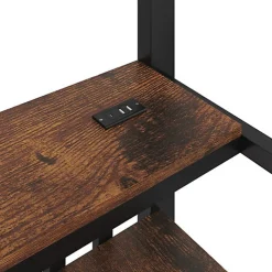 Lit mezzanine 90x200 cm avec LED - avec penderie et bureau - 2 ports USB + 1 port Type-C - noir (matelas non inclus)