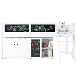 Lit mezzanine 90x200 cm avec tableau noir - avec 3 portes et une échelle - bois massif+MDF - Blanc(sans matelas)