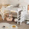 Lit mezzanine 140x200 cm blanc avec sommier, echelle, armoire et rangement integre pour chambre d adolescent