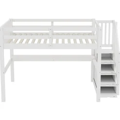 Lit mezzanine 140x200 cm blanc avec tiroirs de rangement et bureau intégré sous le lit pour enfant