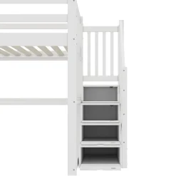 Lit mezzanine 140x200 cm blanc avec tiroirs de rangement et bureau intégré sous le lit pour enfant